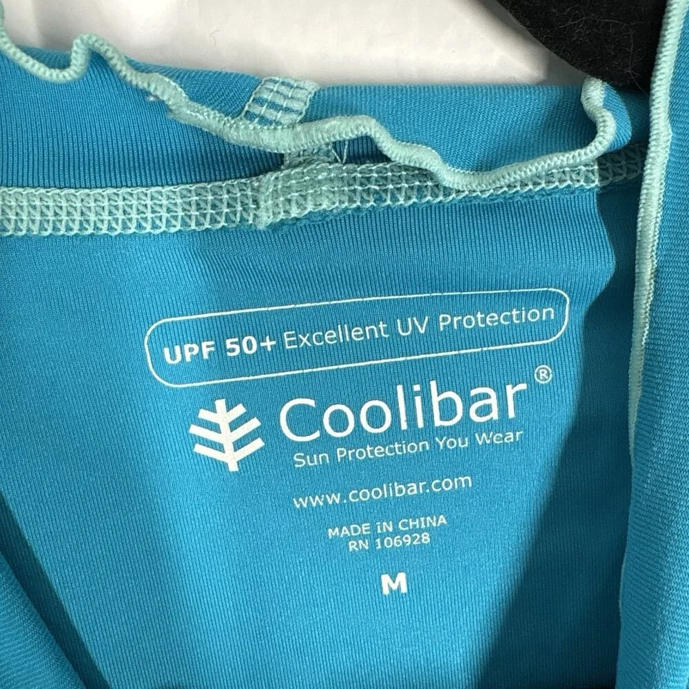 Coolibar Girls SZ M Blue Collared UPF 50+ Long Sleeve Rash Guard Shirt